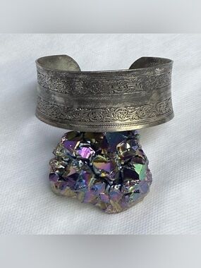 Silver floral etched cuff bracelet